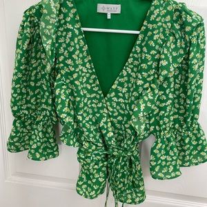 Green Floral Wrap-Around Blouse